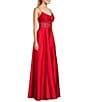 Color:Red - Image 3 - Drape Neck Illusion Corset Satin Ball Gown
