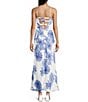 Next Up Floral Print V-Neck Spaghetti Strap Low Back Ankle Length Dress, Color:Ivory Blue - Image 2