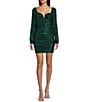 Next Up Sequin Notch V-Neck Long Sleeve Ruched Bodycon Dress, Color:Spruce - Image 1