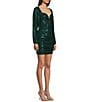 Next Up Sequin Notch V-Neck Long Sleeve Ruched Bodycon Dress, Color:Spruce - Image 3