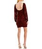 Color:Wine - Image 2 - Sequin Notch V-Neck Long Sleeve Ruched Bodycon Dress