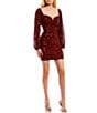 Color:Wine - Image 3 - Sequin Notch V-Neck Long Sleeve Ruched Bodycon Dress