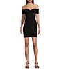 Color:Black - Image 1 - Off The Shoulder Short Sleeve Ruffle Top Shirred Bodycon Dress