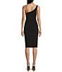 Color:Black - Image 2 - One Shoulder Cowl Neck Side Slit Midi Dress