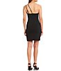 Color:Black - Image 2 - One Shoulder Double Strap Rhinestone Trim Shirred Mini Dress