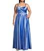 Next Up Plus Adjustable Spaghetti Strap Rosette Shirred Bust Dress, Color:Dark Periwinkle - Image 1