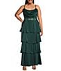 Next Up Plus Size Cowl Neck Spaghetti Strap Mesh Waist Tiered Ruffle Dress, Color:Light Hunter - Image 1
