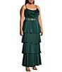 Next Up Plus Size Cowl Neck Spaghetti Strap Mesh Waist Tiered Ruffle Dress, Color:Light Hunter - Image 3