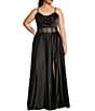 Color:Black - Image 1 - Plus Sleeveless Cowl Neck Lace-Up Back Mesh Corset Long Dress