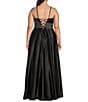 Color:Black - Image 2 - Plus Sleeveless Cowl Neck Lace-Up Back Mesh Corset Long Dress