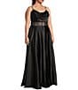 Color:Black - Image 3 - Plus Sleeveless Cowl Neck Lace-Up Back Mesh Corset Long Dress