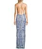 Next Up Printed Sequin Square Neck Front Slit Bungee X-Back Dress, Color:Periwinkle - Image 2
