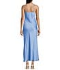 Color:Dark Periwinkle - Image 2 - Satin Sweetheart Neck Front Rosette Side Slit Midi Dress