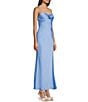 Next Up Satin Sweetheart Neck Front Rosette Side Slit Midi Dress, Color:Dark Periwinkle - Image 3
