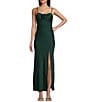 Next Up Satin Sweetheart Neck Front Rosette Side Slit Midi Dress, Color:Hunter Green - Image 1