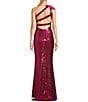 Color:Hot Pink - Image 2 - Sequin Bow One-Shoulder Bar Back Front Slit Long Dress