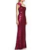 Color:Hot Pink - Image 3 - Sequin Bow One-Shoulder Bar Back Front Slit Long Dress