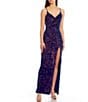 Color:Royal - Image 3 - Sequin Front Slit V-Neck Long Dress