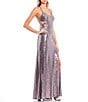 Color:Lavender - Image 3 - Sequin Side Cut-Out Front Slit Tie Back Long Dress