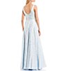 Color:Light Blue/Silver - Image 2 - Floral Brocade Scoop Back Gown