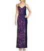 Color:Black/Lavender - Image 1 - Sequin V-Neck Front Slit Long Dress
