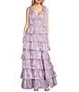 Next Up Sleeveless V-Neck 3-Layer 7 Ruffle Skirt Dress, Color:Lavender - Image 1