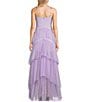 Next Up Solid Dot Mesh Sweetheart Neck Twist Front Adjustable Spaghetti Strap Tiered Ruffle Dress, Color:Lavender - Image 2