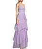 Next Up Solid Dot Mesh Sweetheart Neck Twist Front Adjustable Spaghetti Strap Tiered Ruffle Dress, Color:Lavender - Image 3
