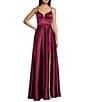 Next Up Spaghetti Strap Notch V-Wire Front Slit Long Dress, Color:Wine - Image 1