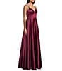 Next Up Spaghetti Strap Notch V-Wire Front Slit Long Dress, Color:Wine - Image 3