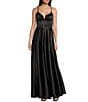 Next Up Spaghetti Strap Notch V-Wire Front Slit Long Dress, Color:Black - Image 1