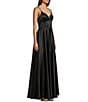 Next Up Spaghetti Strap Notch V-Wire Front Slit Long Dress, Color:Black - Image 3