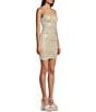 Next Up Spaghetti Strap Sweetheart Neckline Shirred Short Bodycon Dress, Color:Champagne - Image 3
