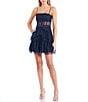Color:Navy - Image 1 - Illusion Mesh Corset Ruffle Tiered Fit & Flare Dress