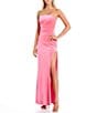 Color:Bright Fuchsia - Image 1 - Strapless Velvet Thigh High Slit Long Dress