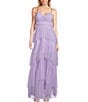 Color:Lavender - Image 1 - Twist Front Cut-Out Tiered Tulle Long Dress