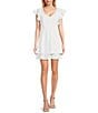 Color:Ivory - Image 1 - V-Neck Flutter Sleeve Twist Back Cut Out Double Tiered Mini Dress