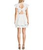 Color:Ivory - Image 2 - V-Neck Flutter Sleeve Twist Back Cut Out Double Tiered Mini Dress
