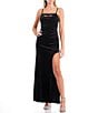 Color:Black - Image 1 - Velvet Front Cut-Out Side Slit Long Dress
