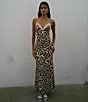 NIA Jasmine Cheetah V-Neck Lace Trim Maxi Dress, Color:Beige - Image 4