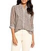 NIC + ZOE Abstract Dot Falling Chiffon Ruffle Split Collar V-Neck Long Sleeve Top, Color:Neutral Multi - Image 1