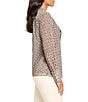 NIC + ZOE Abstract Dot Falling Chiffon Ruffle Split Collar V-Neck Long Sleeve Top, Color:Neutral Multi - Image 3
