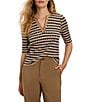 NIC + ZOE Angled Jacquard Geometric Diamond Split V-Neck Elbow Sleeve Sweater - Image 1