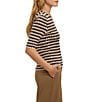 NIC + ZOE Angled Jacquard Geometric Diamond Split V-Neck Elbow Sleeve Sweater - Image 3