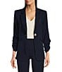 Color:Dark Indigo - Image 1 - Avenue Notch Lapel Collar Ruched Sleeve One Button Jacket