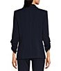 Color:Dark Indigo - Image 2 - Avenue Notch Lapel Collar Ruched Sleeve One Button Jacket