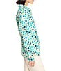 NIC + ZOE Bright Spot Crinkle Point Collar Long Sleeve Button Front Top, Color:Aqua Multi - Image 3