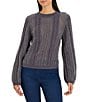 NIC + ZOE Cable-Knit Ribbed Crew Neck Long Sleeve Puff Mix Sweater - Image 4