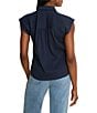 NIC + ZOE Coastal Cinkle Split Shirt Collar Neck Cap Sleeve Top - Image 2