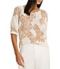 NIC + ZOE Cobblestone Stamp Round Neck Short Dolman Sleeve Top - Image 1